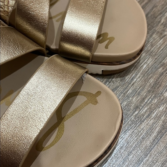 Sam Edelman Ariele Gold Metallic Snake Strappy Platform Slide On Sandals Size 6 - Picture 10 of 12